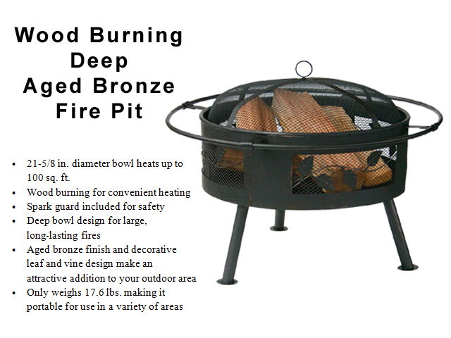 Deep - Aged Bronze Finish Wood Burning Fire Pit Deep - Aged Bronze Finish Wood Burning Fire Pit