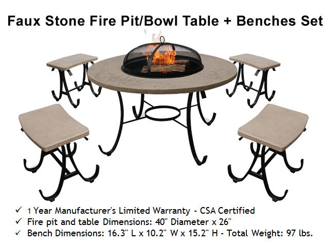Faux Stone Fire Bowl Table + Benches Faux Stone Fire Bowl Table + Benches