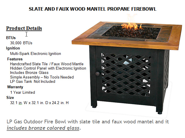 32in. Slate and Faux Wood Mantle Fire Bowl Square Table 32in. Slate and Faux Wood Mantle Fire Bowl Square Table