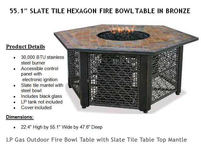 51in. Hexagon Slate Mantle Fire Bowl Table 51in. Hexagon Slate Mantle Fire Bowl Table
