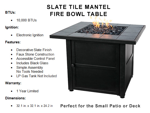 32.1in. Slate Tile Mantle Fire Bowl Table 11in. Slate Tile Mantle Fire Bowl Table