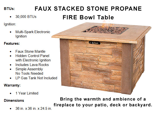 Faux Stacked Stone 36in. Fire Bowl Table Faux Stacked Stone 36
